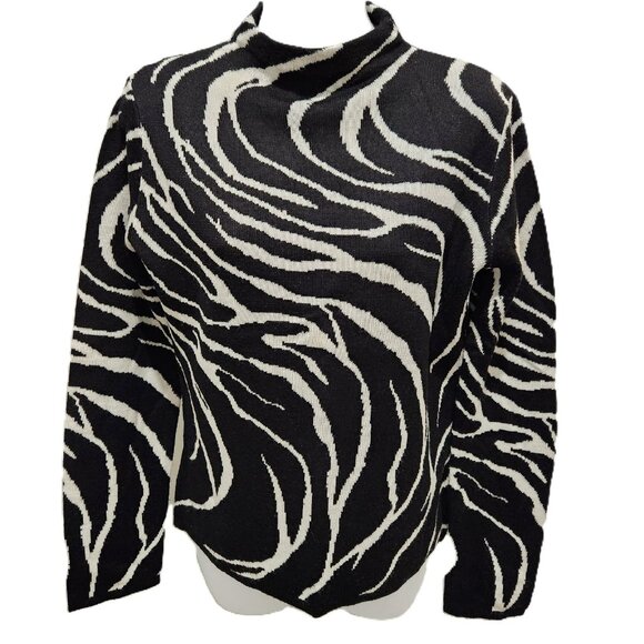Blushe Vintage Zebra Stripe Wool Blend Sweater Off white & Black Size M - Picture 1 of 9